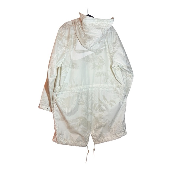 NIKE NSW White Long Leaf Printed Windbreaker Parka Jacket - Picture 6 of 16